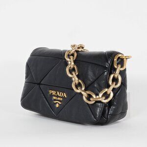 Prada System Shoulder Bag in Black Nappa Leather with Gold Chain